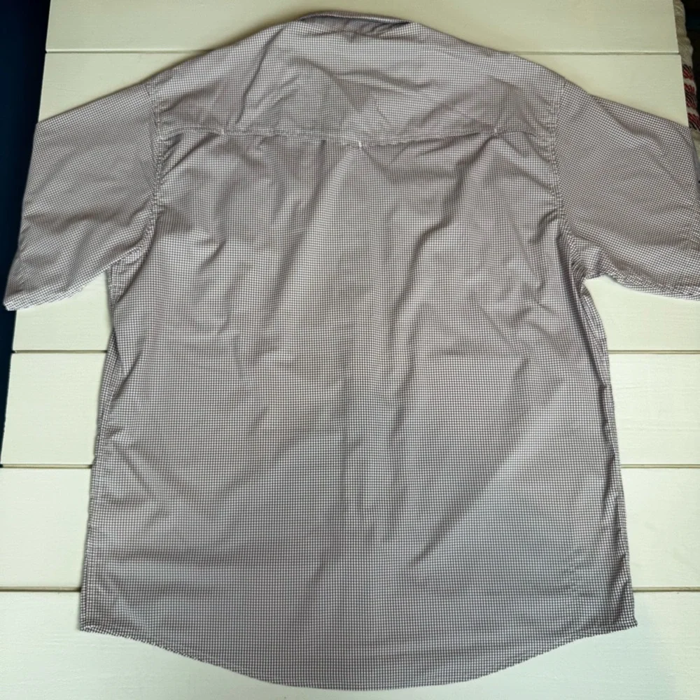 PONCHO Mens Maroon Micro-Check Pearl Snap Short Sleeve Shirt Maroon Microcheck - Picture 4 of 11